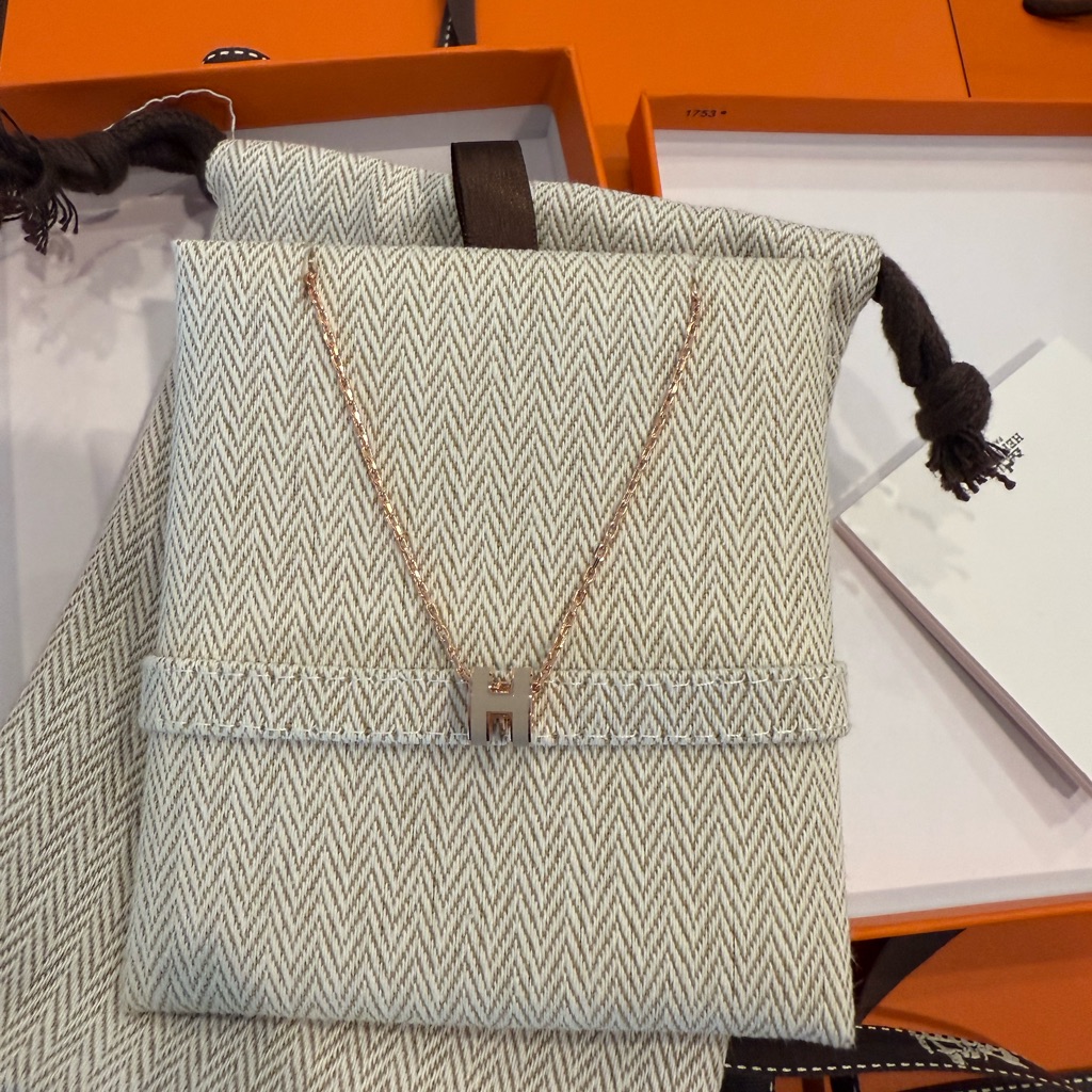 Hermes Mini Pop H Marron Glac Color, With Rose Gold Chain.